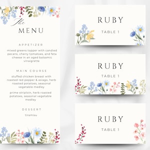 Floral Wedding Menu, Digital Wedding Menu Cards, Modern Wedding Menu, Wedding Name Card, Elegant Floral Table Menu for Garden Weddings, A1
