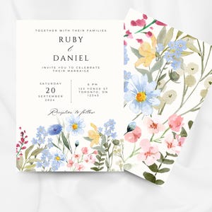 Garden Wedding Invitation, Wildflower Wedding Invitation Template, Pastel Floral Invite, Whimsical Garden Flowers Wedding Suite, A1