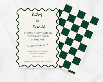 Hand Drawn Wedding Invitation Suite, Retro Wedding Invitation, Whimsical and Funky Wedding Invite, Colorful Wedding Invitation, Printable C1