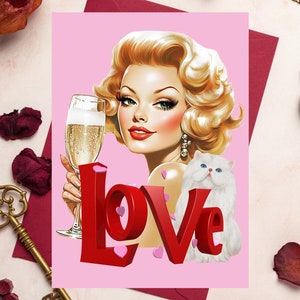 Tarjeta creativa del día de San Valentín PNG Glam Girl descarga digital carta de amor única imprimible tarjeta de San Valentín simple PNG tarjeta de amor única para amante