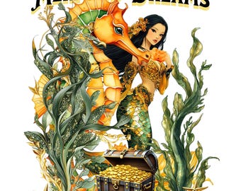 Asian Mermaid Watercolor Design: PNG Clipart (Digital Download)