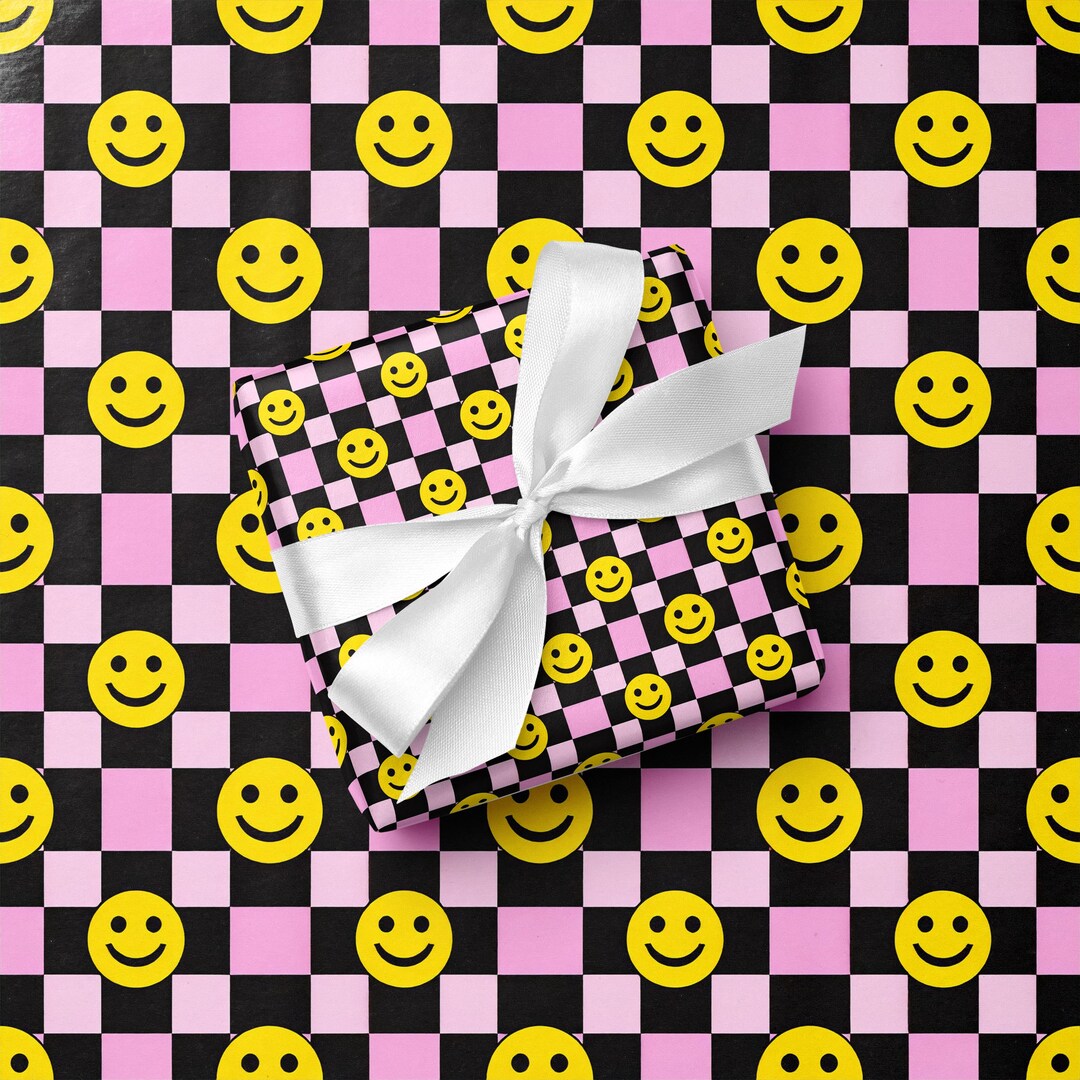 Smiley Face Checkerboard Pattern for Teen Birthdays or Retro Gift Wrap ...