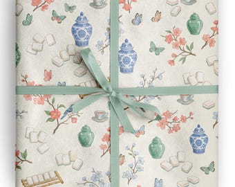 Mahjong Social Club Wrapping Paper Chinoiserie Game Night Gift Wrap