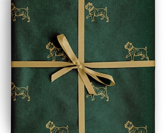 Papel de regalo con diseño de bulldog dorado, papel de regalo verde oscuro con diseño de perro, rollo de regalo navideño, paquete navideño elegante, artículos para fiestas de amantes de las mascotas.