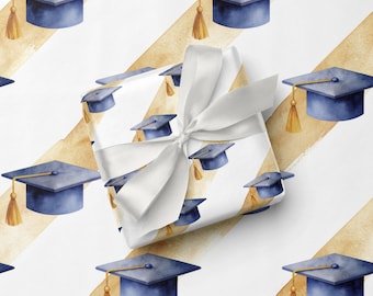 Papel de regalo con forma de birrete de graduación, moderno, elegante y neutro, para fiestas de graduación.