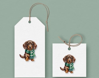 Christmas Dachshund Gift Tags: Holiday Pet Favor Tags (Digital Download)
