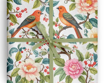Bird Botanical Wrapping Paper Garden Lover Hostess Gift Wrap