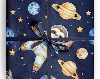 Astronaut Sloth Space Gift Wrap Kids Birthday Wrapping Paper