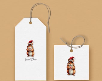 Etiqueta de regalo de ardilla de Papá Noel (Descargar PDF)