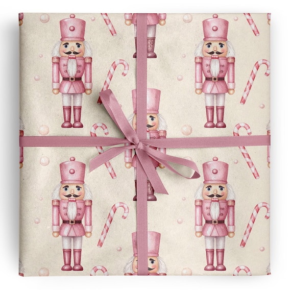 Pink Nutcracker Wrapping Paper Pastel Christmas Gift Wrap