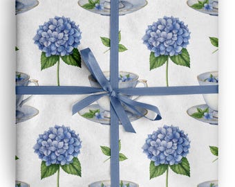 Hydrangea Teacup Wrapping Paper Garden Brunch Tea Party Gift Wrap