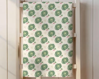 Cabbage Tea Towel Watercolor Garden Kitchen Towel Vegetable Decor Gardener Hostess Gift Cottage Kitchen
