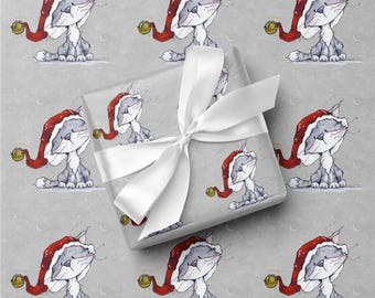 Cat Wrapping Paper Santa Hat Gift Wrap Christmas Kitty