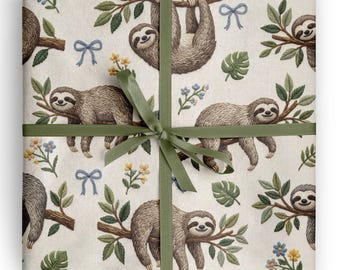 Cadeaupapier met luiaardmotief, geborduurd met dierenmotieven, perfect voor luiaardliefhebbers, tropische verjaardagen en natuurliefhebbers.