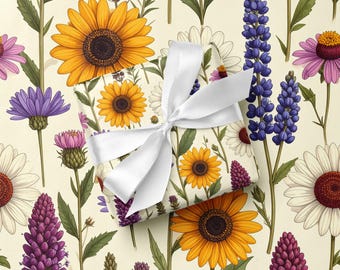 Papel de regalo de flores silvestres, girasol de otoño