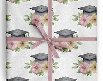 Floral Graduation Wrapping Paper Elegant Gift Wrap for Graduates Spring Graduation Party Gift Wrap