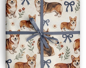 Cadeaupapier met Corgi-borduurwerk, perfect als cadeaupapier voor Corgi-liefhebbers, hondenbezitters en als schattig verjaardagscadeau.