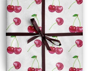 Cherry Wrapping Paper Fruit Gift Wrap for Hostess Gifts and Foodie Birthdays
