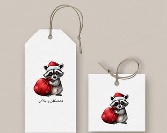 Merry Mischief Raccoon Christmas Gift and Favor Tags (PDF Download)