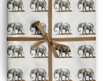 Elephant Wrapping Paper Neutral Safari Animal Gift Wrap
