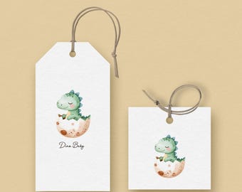 Etiquetas de regalo y recuerdos para bebés dinosaurios (Descarga PDF)