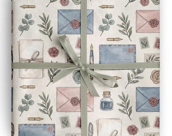 Pen Pal Wrapping Paper Vintage Postage and Stationery Lover Gift Wrap