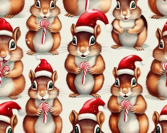 Christmas Squirrel Wrapping Paper Candy Cane Gift Wrap Woodland