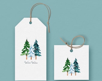 Etiquetas para regalos y recuerdos de árbol nevado, imprimibles para Navidad invernal (descarga en PDF)