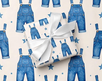 Papel de regalo para baby shower de mezclilla azul para regalos de bebé niño en estilo vaquero