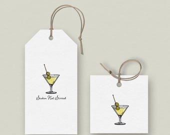 Etiqueta de regalo y tarjeta de recuerdo para copa de Martini (Descarga en PDF)