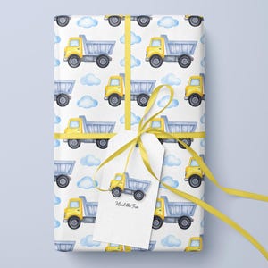 Dump Truck Wrapping Paper, Boys Birthday Gift Wrap, Watercolor Construction Party Paper, Toddler Boy Present Wrap, Baby Shower Roll image 3