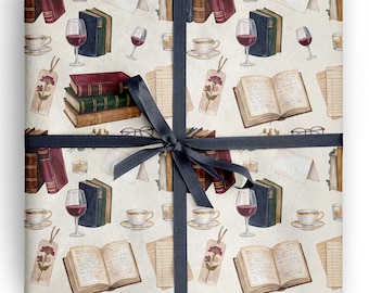 Book Club Wrapping Paper Literary Gift Wine and Tea Hostess Wrap