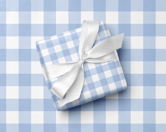 Papel de regalo de cuadros vichy azules pastel para uso diario