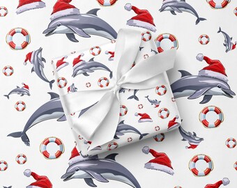 Schattig kerstcadeaupapier met dierenmotieven, perfect als inpakpapier voor een cruise of als cadeau, en als winterdolfijn.