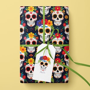 Sugar Skull Wrapping Paper for Day of the Dead Halloween (dia de los muertos)