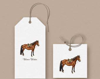 Etiquetas para regalos y recuerdos de caballos con deseos de invierno (Descarga PDF)