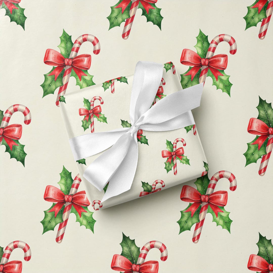 Candy Cane Gift Wrap Vintage Christmas Wrapping Paper - Etsy