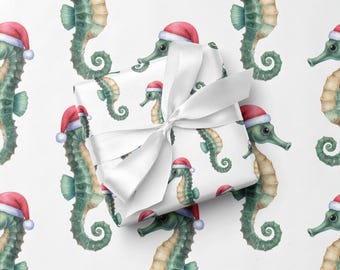 Wrapping Paper Seahorse Coastal Gift Wrap Christmas Santa