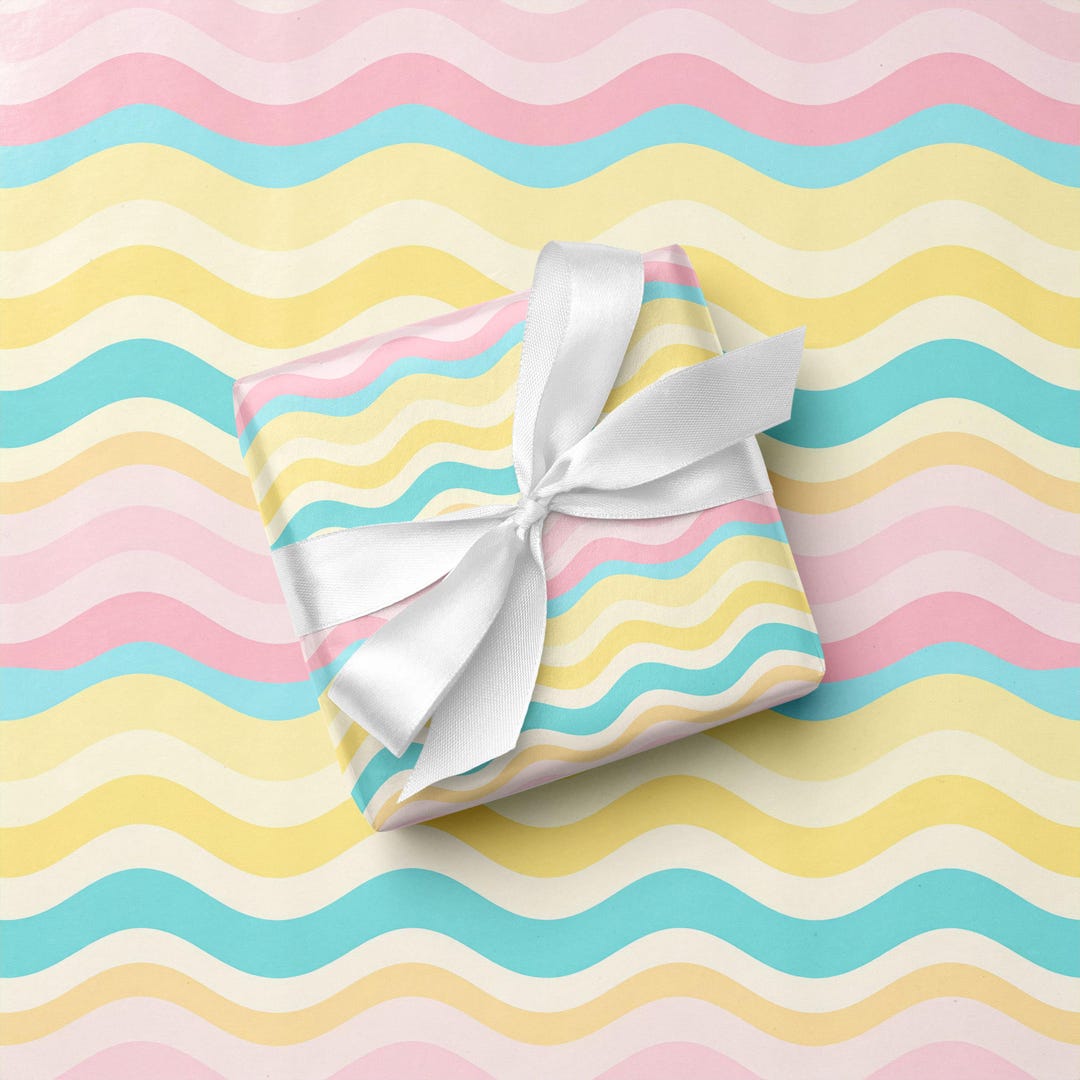 Pastel Wrapping Paper Colorful Wavy Stripe Gift Wrap - Etsy