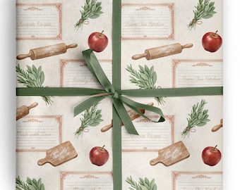 Heirloom Recipe Card Wrapping Paper Kitchen Hostess Housewarming Gift Wrap