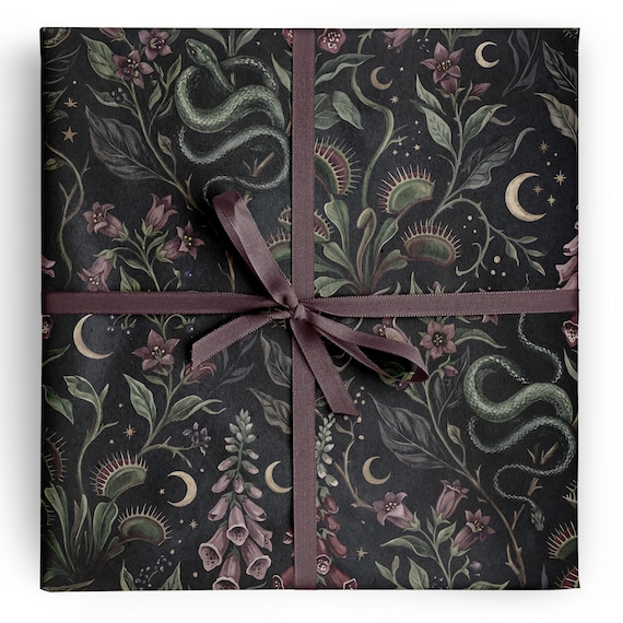 Poison Garden Wrapping Paper Gothic Botanical Halloween Gift Wrap Fall Gift