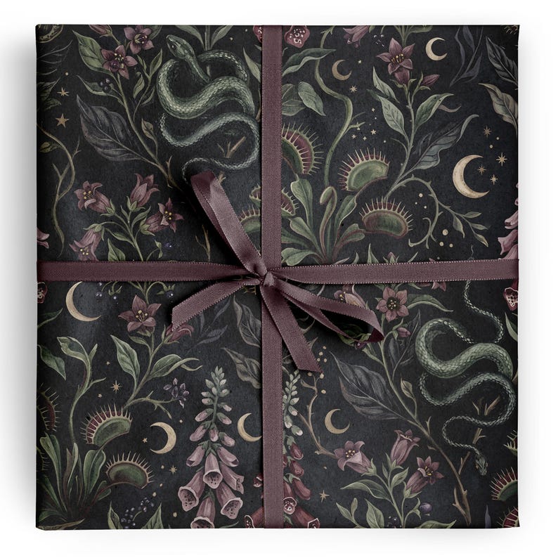 Poison Garden Wrapping Paper Gothic Botanical Halloween Gift Wrap Fall Gift image 1