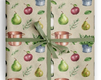 French Kitchen Wrapping Paper Hostess Gift Wrap Food Lover Present Paper