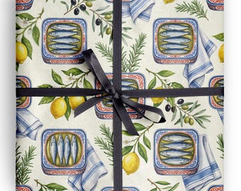 Sardine Wrapping Paper Mediterranean Hostess and Food Lover Gift Wrap