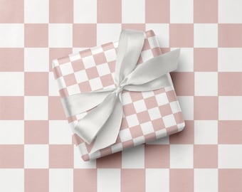 Pink Checkered Wrapping Paper, Blush Check Gift Wrap, Aesthetic Wrapping Paper Roll, Baby Shower Gift Wrap, Feminine Birthday Wrap