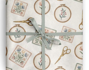 Needlepoint Wrapping Paper Embroidery Gift Wrap Cross Stitch Floral Sewing Watercolor Craft Lover Gift Wrap