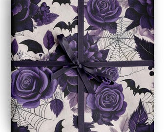 Purple Rose Wrapping Paper for Halloween Gifts and October Birthdays