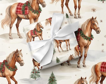 Papel de regalo navideño para caballos, papel de regalo para fiestas campestres, manta de silla de montar a cuadros