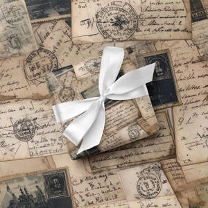 Vintage postcard wrapping paper for romantic travelers