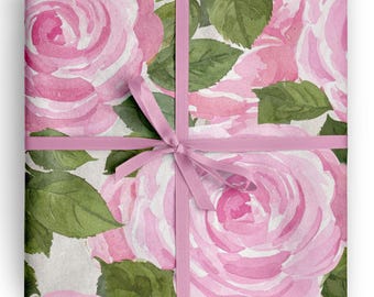 Pink Rose Wrapping Paper Romantic Floral Gift Wrap for Wedding and Birthday Gifts